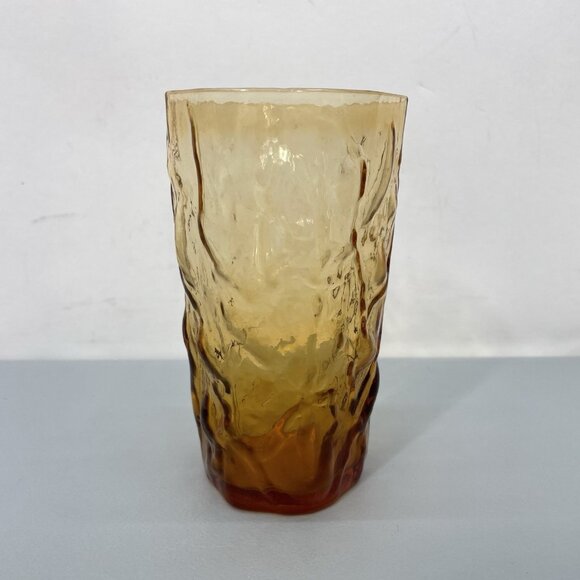 Vintage MCM Seneca Driftwood Crinkle Textured Glass Tumbler Brown Amber 12oz - Picture 5 of 10